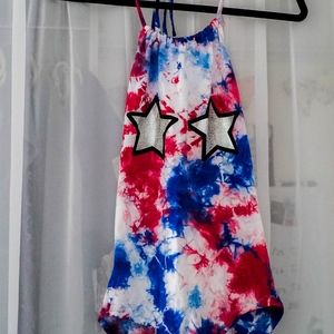 Red White Blue RAVE Patriotic Star Halter Bodysuit